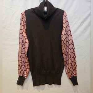 Love Moschino Dark Chocolate Brown Wool Sweater with Silky Blouse Sleeves